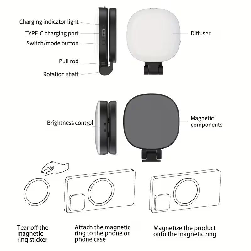 Magnetic LED Light with 360° Mirror